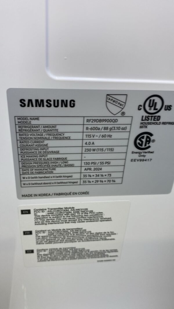 Samsung BESPOKE RF29DB9900QD 36 Inch Smart 4-Door Flex French Door Refrigerator