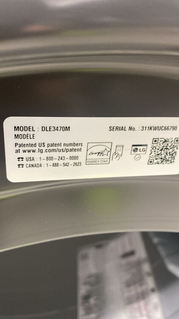 LG DLE3470M 27 Inch Electric Dryer - Image 2