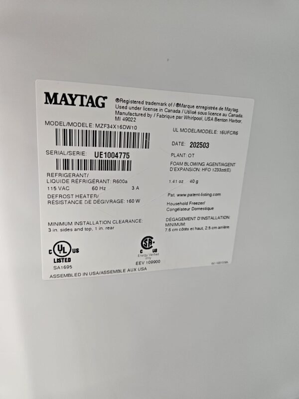 Maytag MZF34X16DW10 16 cu ft Frost‑Free Upright Freezer - Image 4