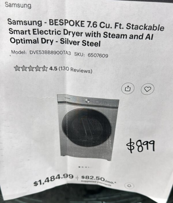 Samsung DVE53BB8900TA3 – 7.6 cu ft Ultra‑Capacity Smart Electric Dryer - Image 4