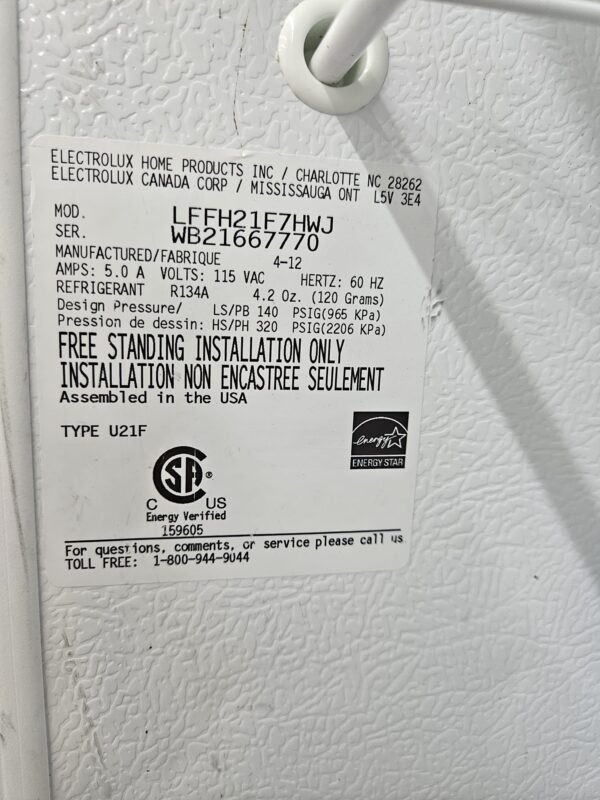 Frigidaire Used LFFH21F7HWJ Upright Freezer - Image 4