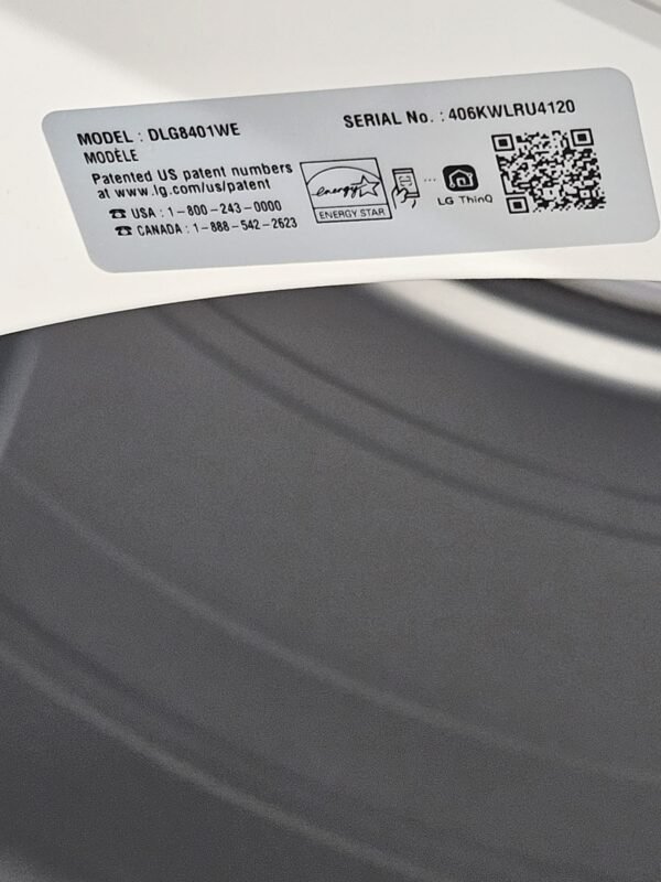 LG New DLG8401WE 27 Inch Ultra Large Capacity Top Load Gas Dryer - Image 4