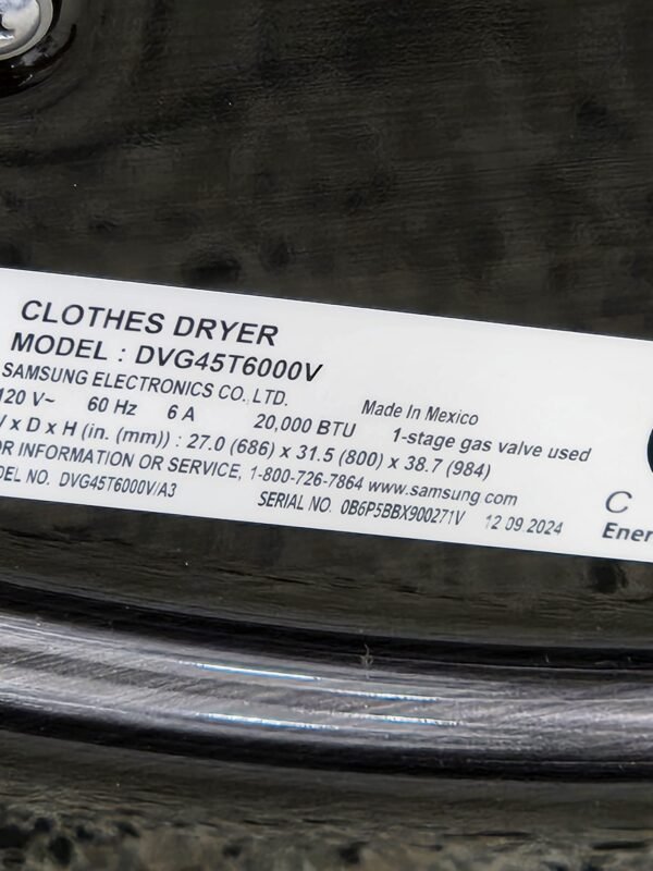 Samsung New DVG45T6000V 27 Inch Gas Dryer - Image 4