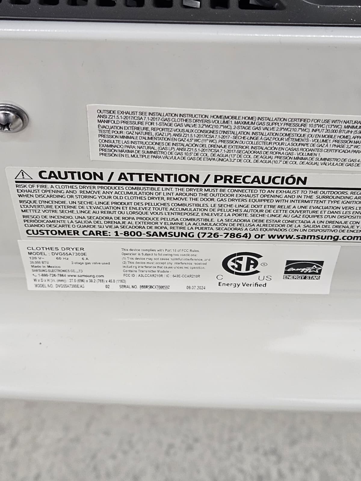 Samsung DVG55A7300E 27 Inch Smart Gas Dryer - Image 3