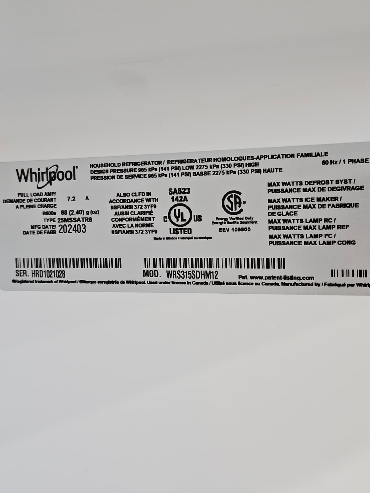 Whirlpool WRS315SDHM 36 Inch Side By Side Refrigerator - Image 2
