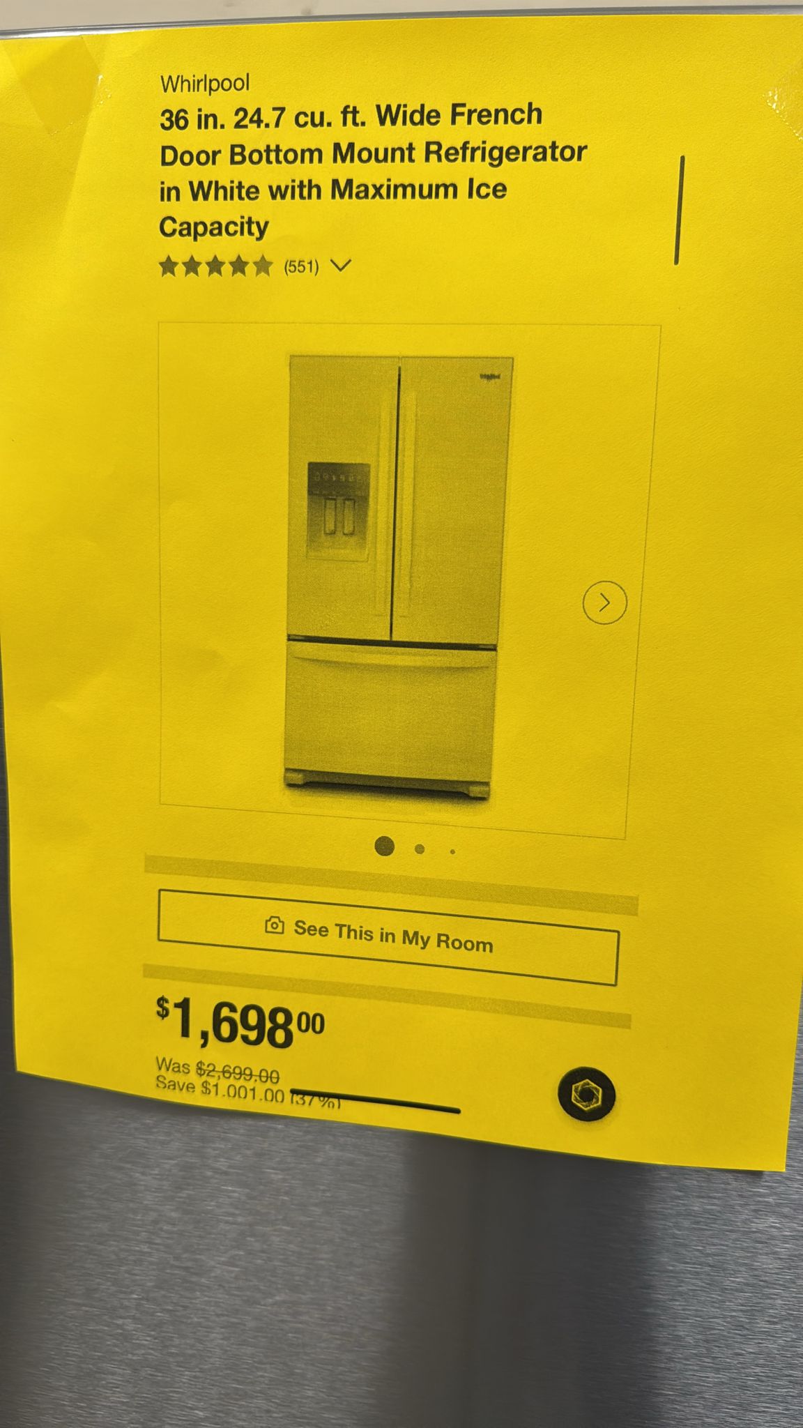 Whirlpool WRFF3436RZ 36"French Door Refrigerator - Image 3