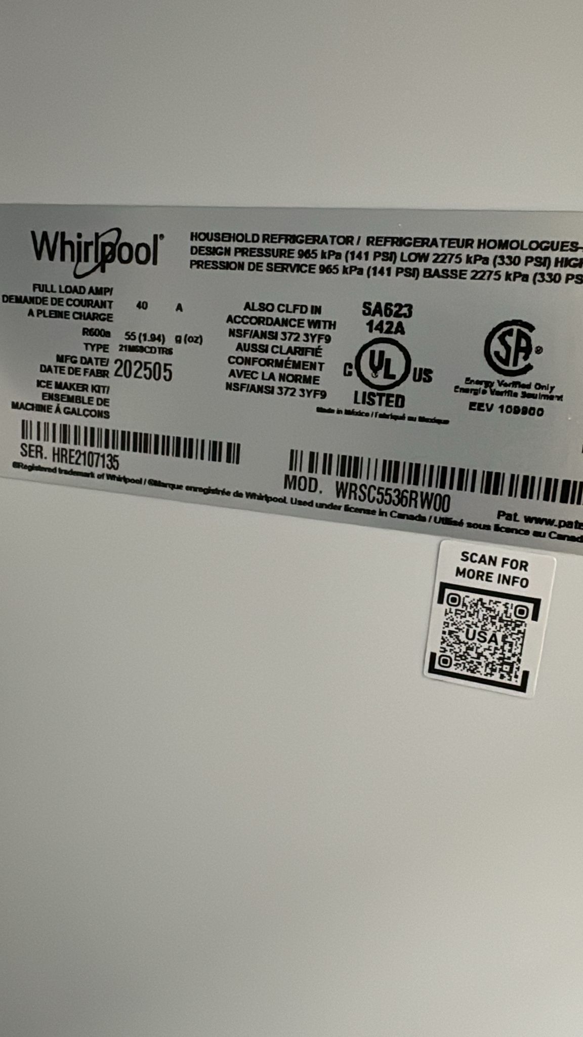 Whirlpool WRSC5536RW 36 Inch Side-by-Side Refrigerator - Image 2