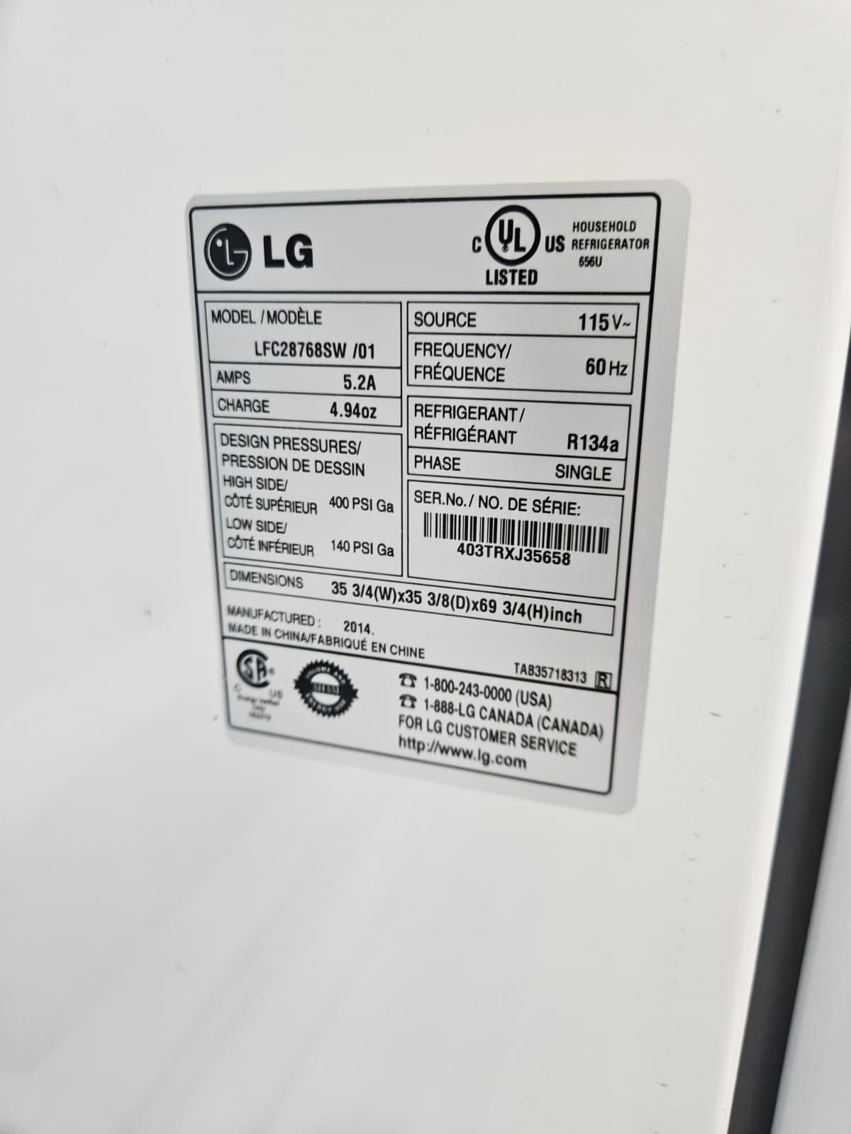 LG LFC28768SW 36" Trusted French Door Refrigerator
